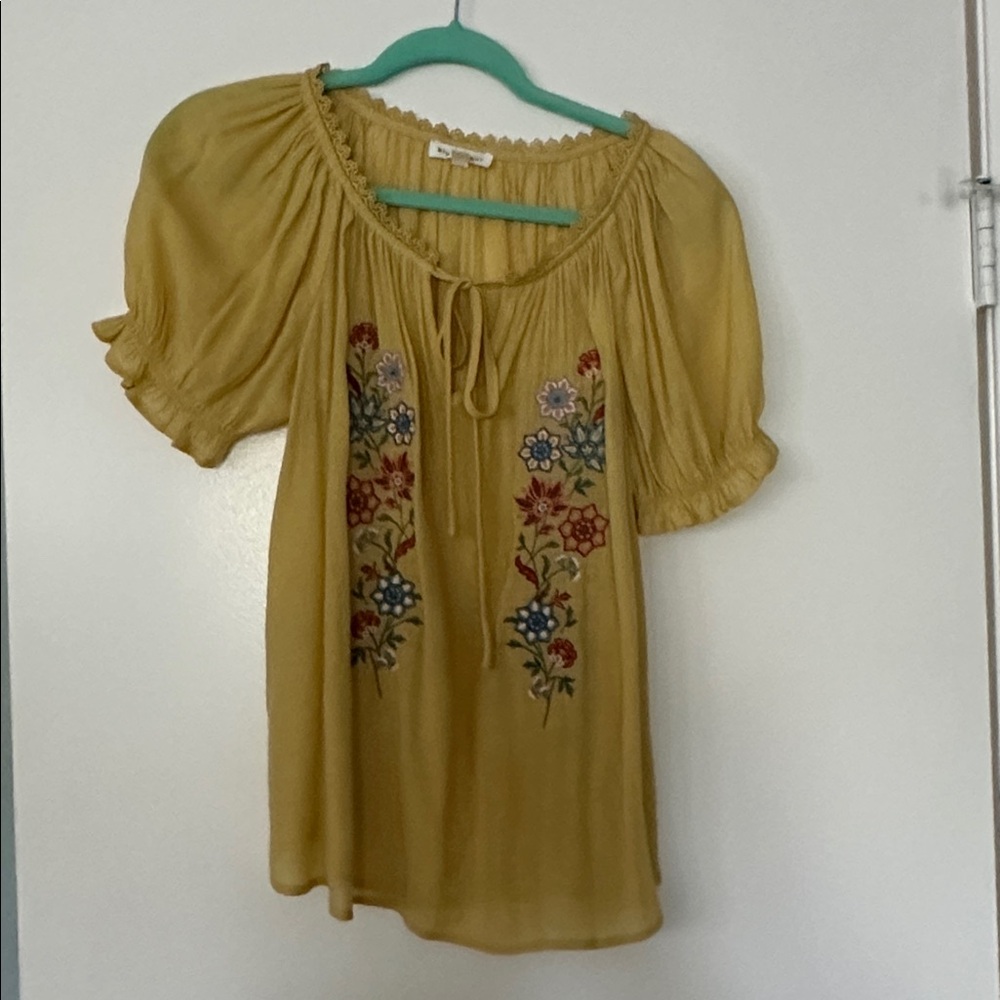 Blu Pepper Yellow Floral Embroidered Blouse